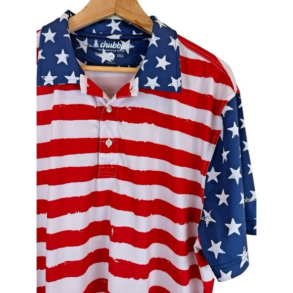 chubbies Other - Chubbies American Flag Print Performance Polo Mens XL Red White Blue USA‎